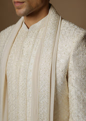 Blush Aura Sherwani Set with Trousers & Dupatta