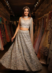 Pale Blue Archaic Lehenga Set