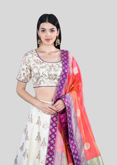 Ivory Gota Patti Benarasi Lehenga Set
