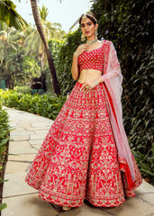 Scarlet  Archaic Mughal Lehenga Set
