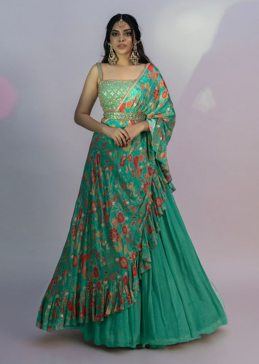 Emerald Green One Shoulder Skirt
