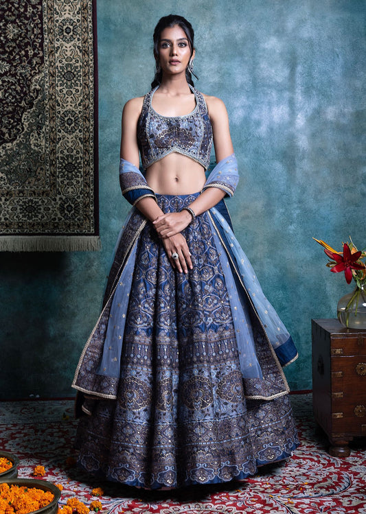 Blue Brocade Lehenga