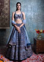 Blue Brocade Lehenga