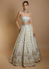 Ivory mirror and thread embroidered lehenga set
