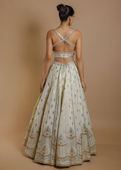 Ivory mirror and thread embroidered lehenga set