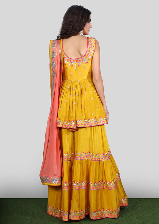 Haldi Yellow Folk Sharara Suit