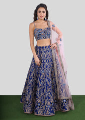 Royal Blue Floral Jaal Lehenga Set