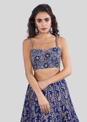 Royal Blue Floral Jaal Lehenga Set