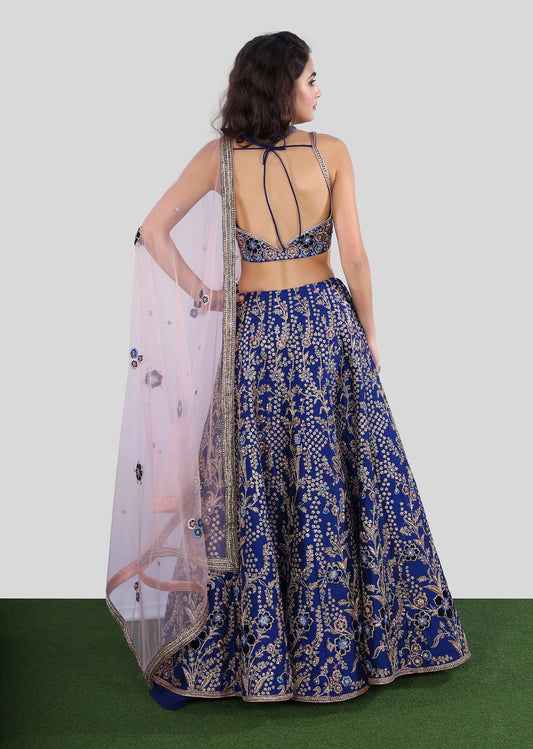Royal Blue Floral Jaal Lehenga Set
