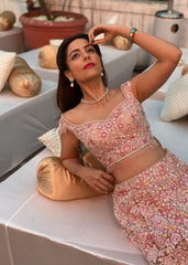 Poppy Jabal - Studded Pink Floral Lehenga Set
