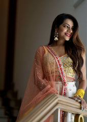 Tanvi Thakker - Off-White And Yellow Mirror Lehenga Set