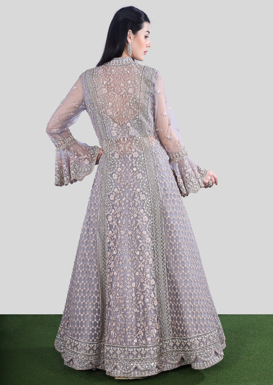 Dusky Violet Bridal Anarkali Lehenga Set