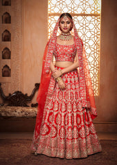 Deep Red Honeycomb Lehenga Set