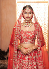 Deep Red Honeycomb Lehenga Set