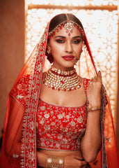 Deep Red Honeycomb Lehenga Set