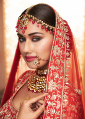 Deep Red Honeycomb Lehenga Set