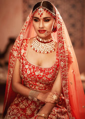 Deep Red Honeycomb Lehenga Set