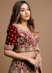 Maroon Velvet Archaic Lehenga Set