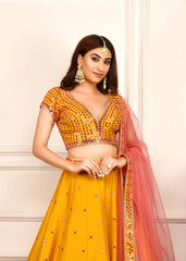 Mustard Yellow Mirrorwork Lehenga Set