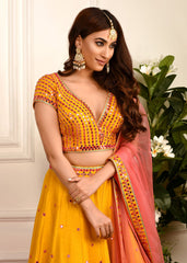 Mustard Yellow Mirrorwork Lehenga Set