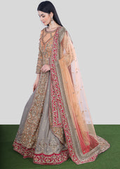 Peach And Grey Bridal Trail Anarkali Lehenga Set
