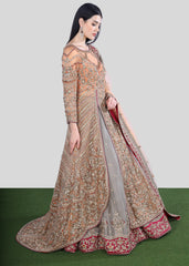 Peach And Grey Bridal Trail Anarkali Lehenga Set