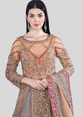 Peach And Grey Bridal Trail Anarkali Lehenga Set