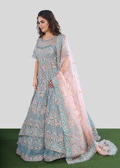 Sky Blue Trail Anarkali Lehenga Bridal Set