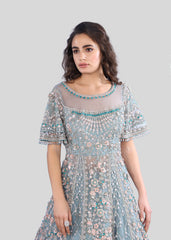 Sky Blue Trail Anarkali Lehenga Bridal Set