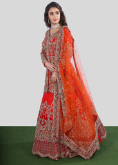 Red Orange Bridal Layered Kurta Lehenga Set