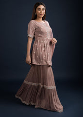 Mauve Peplum Sharara Set
