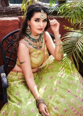 Mansi Srivastava - Lime Green Mirrorwork Lehenga Set