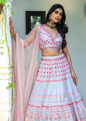 Lavender Multicolored Mirrorwork Lehenga Set