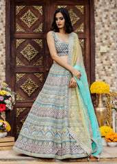 Grey Multicolor Resham Lehenga Set