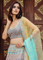 Grey Multicolor Resham Lehenga Set