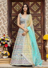 Grey Multicolor Resham Lehenga Set