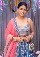 Bhumika Gurung - Teal Blue Mirrorwork Lehenga Set