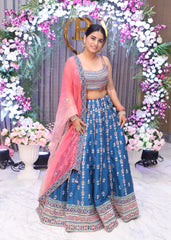 Bhumika Gurung - Teal Blue Mirrorwork Lehenga Set