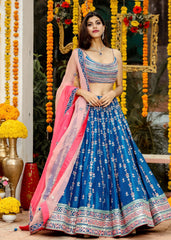 Bhumika Gurung - Teal Blue Mirrorwork Lehenga Set