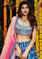 Bhumika Gurung - Teal Blue Mirrorwork Lehenga Set