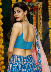 Bhumika Gurung - Teal Blue Mirrorwork Lehenga Set
