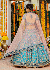 Deep Cyan Floral Bridal Lehenga Set