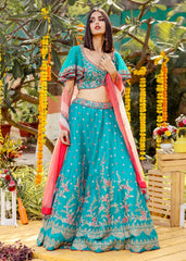 Teal Green Flared Lehenga Set