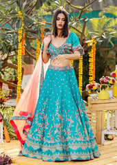 Teal Green Flared Lehenga Set
