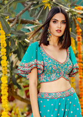 Teal Green Flared Lehenga Set