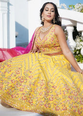Minal - Aureolin Yellow Chevron Lehenga Set