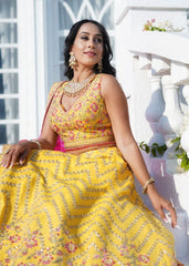 Minal - Aureolin Yellow Chevron Lehenga Set