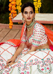 Ivory And Pink Mirrorwork Lehenga Set