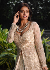 Ivory And Gold Anarkali Lehenga Set