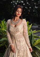 Ivory And Gold Anarkali Lehenga Set